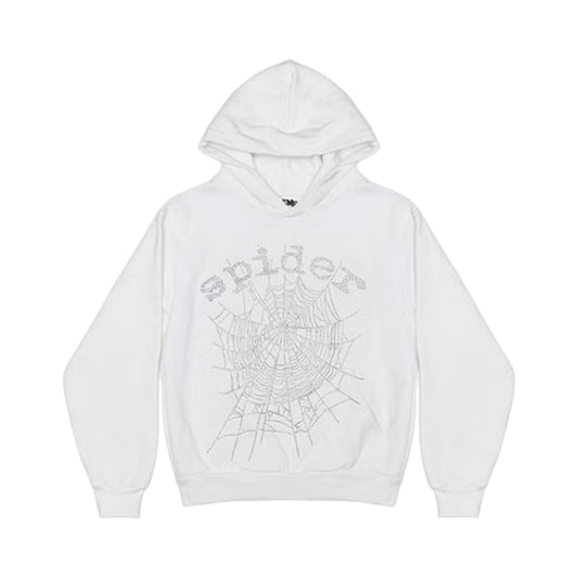 Sp5der White OG Rhinestone Hoodie